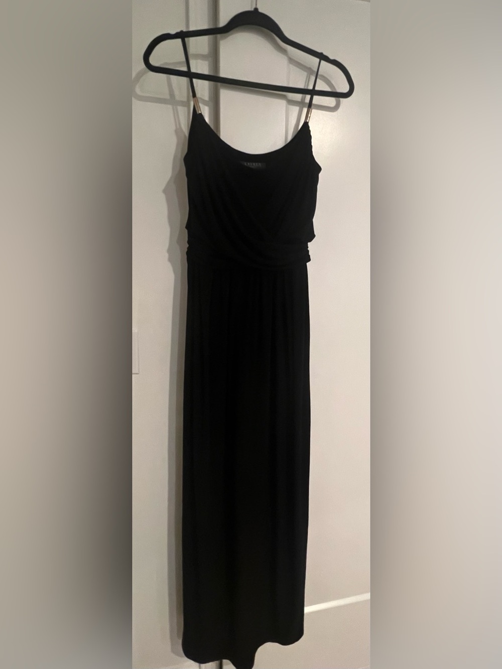 Lauren Ralph Lauren Black Maxi Dress with Ruched Neck & Spaghetti Straps l 8